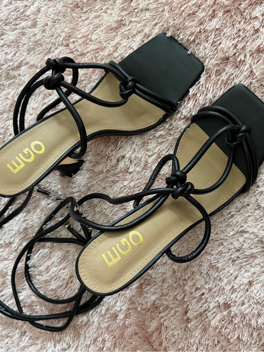 EGO Black Knotted Lace-Up Square Toe Heels